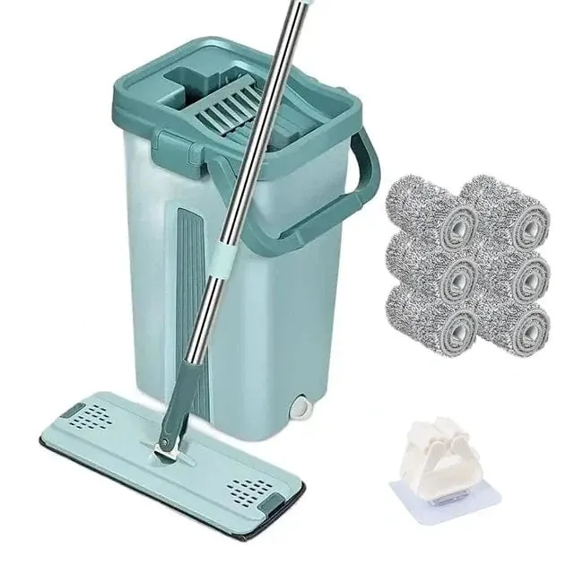 Balai Essoreur Plat avec Seau Mains Libres pour Nettoyage Microfibre Wet Dry sur Parquet Lamifié
