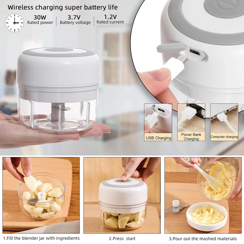 Mini Hachoir Électrique pour l'Ail et les Légumes - Broyeur USB Portable & sans Fil