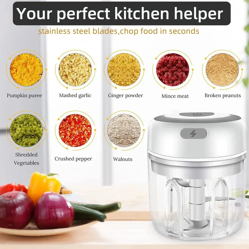 Mini Hachoir Électrique pour l'Ail et les Légumes - Broyeur USB Portable & sans Fil
