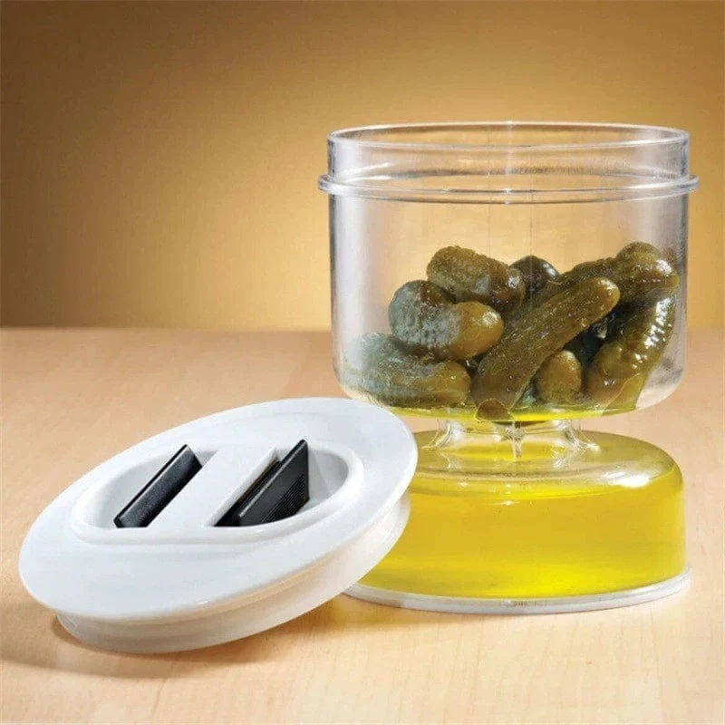Distributeur d'Olives et Cornichons – Bocal à Pickles Sablier avec Séparateur de Jus