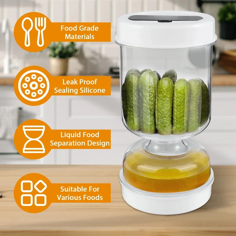 Distributeur d'Olives et Cornichons – Bocal à Pickles Sablier avec Séparateur de Jus