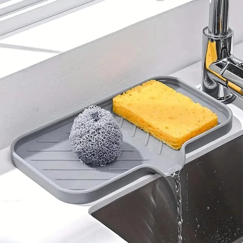 Porte-savon en silicone avec égouttoir et rangement éponge pour évier de cuisine