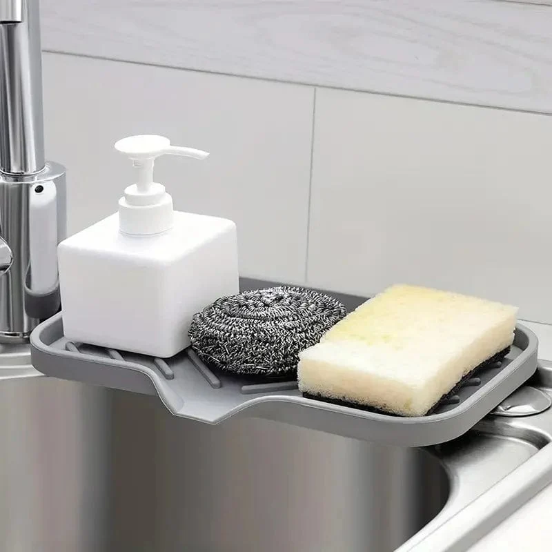 Porte-savon en silicone avec égouttoir et rangement éponge pour évier de cuisine