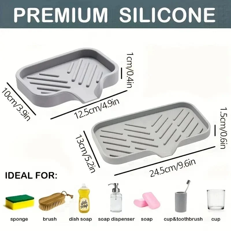 Porte-savon en silicone avec égouttoir et rangement éponge pour évier de cuisine