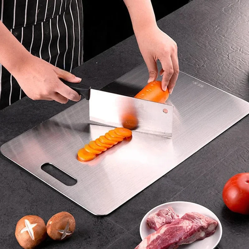 Planche à découper de cuisine en acier inoxydable 316 double face - Épaisse et antibactérienne