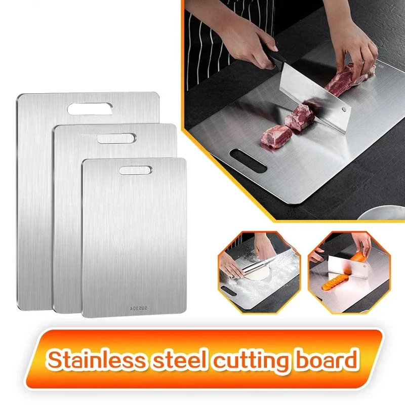 Planche à découper de cuisine en acier inoxydable 316 double face - Épaisse et antibactérienne