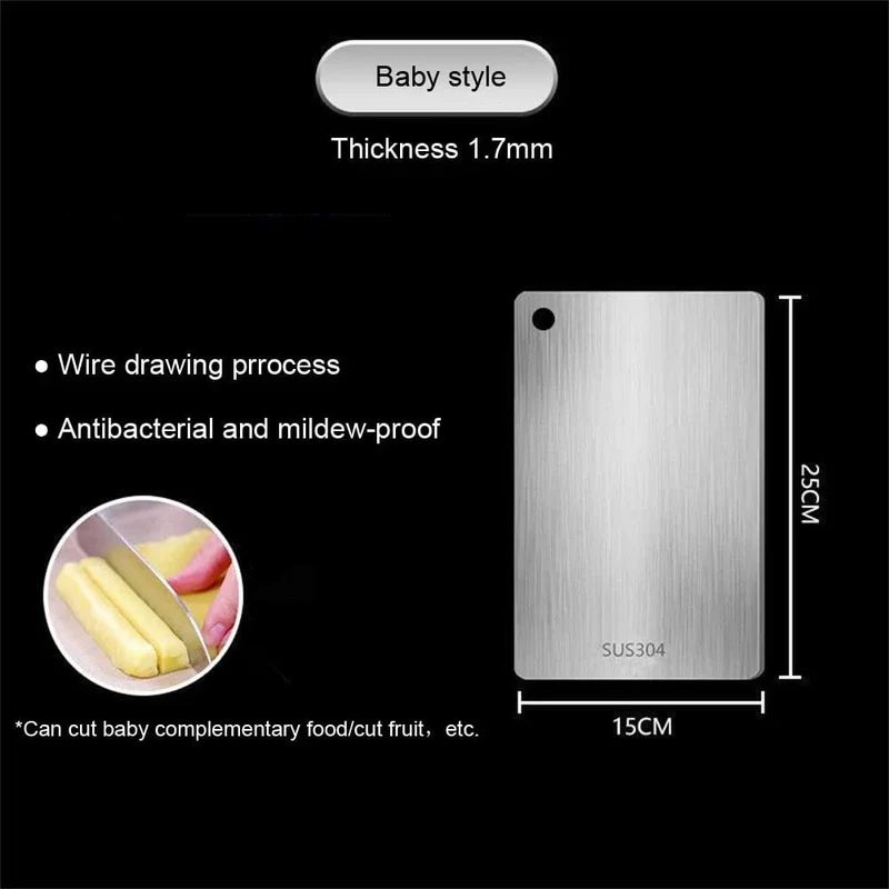 Planche à découper de cuisine en acier inoxydable 316 double face - Épaisse et antibactérienne