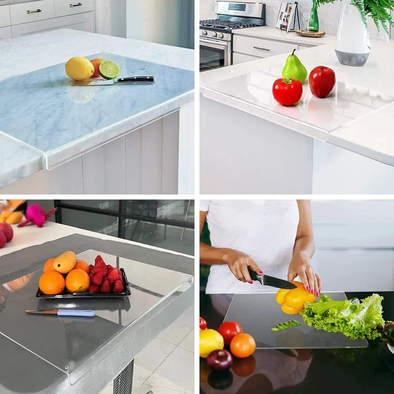 Planche à découper de cuisine transparente en acrylique avec rebord antidérapant