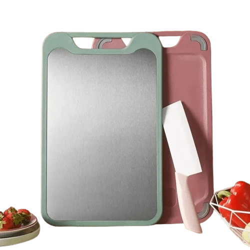 Planche à Découper Cuisine: Inox et Plastique 2 en 1 pour Viande et Légumes