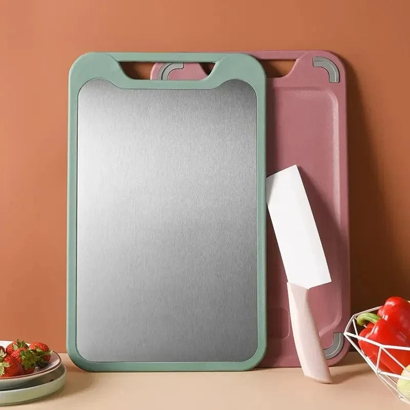 Planche à Découper Cuisine: Inox et Plastique 2 en 1 pour Viande et Légumes