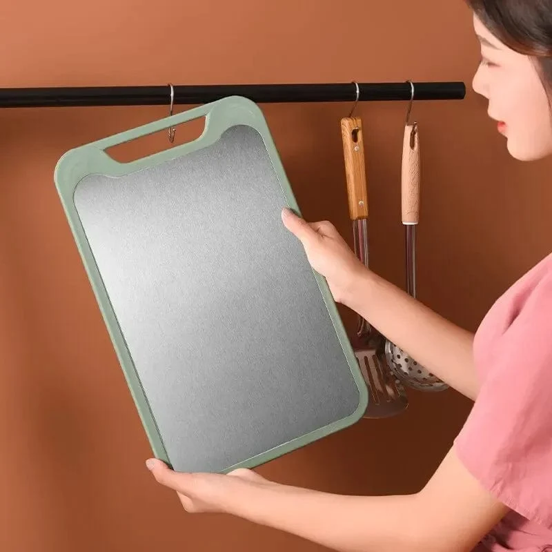 Planche à Découper Cuisine: Inox et Plastique 2 en 1 pour Viande et Légumes