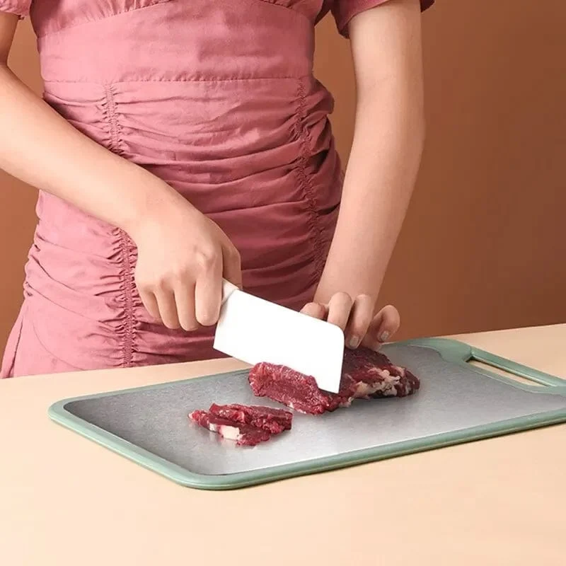 Planche à Découper Cuisine: Inox et Plastique 2 en 1 pour Viande et Légumes