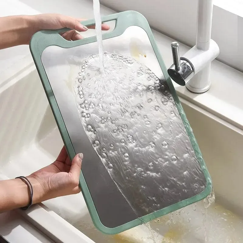 Planche à Découper Cuisine: Inox et Plastique 2 en 1 pour Viande et Légumes