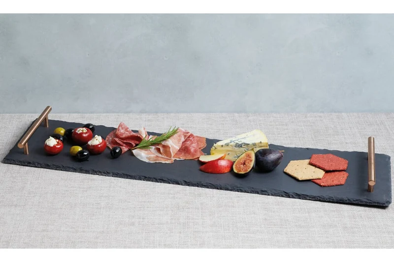 Plateau apéritif Artesà 60x15cm en ardoise et poignées cuivre