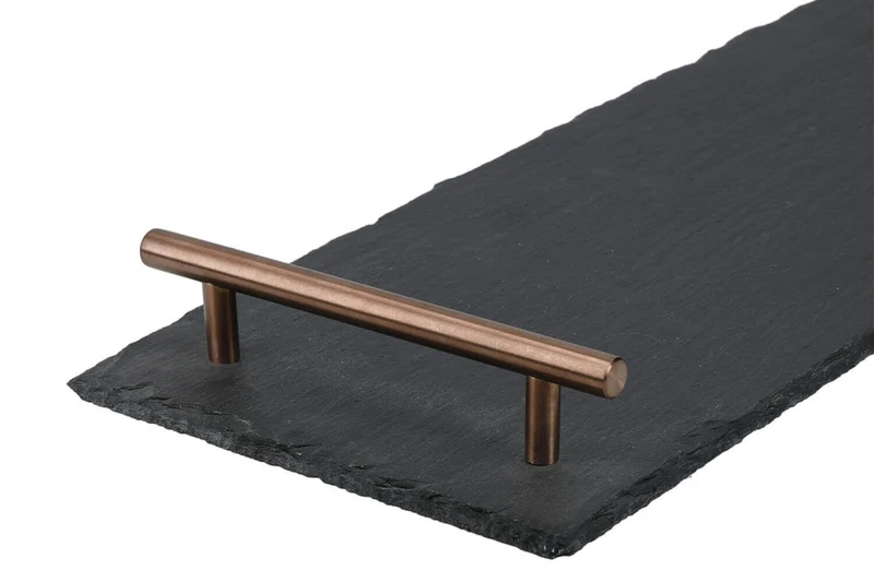 Plateau apéritif Artesà 60x15cm en ardoise et poignées cuivre