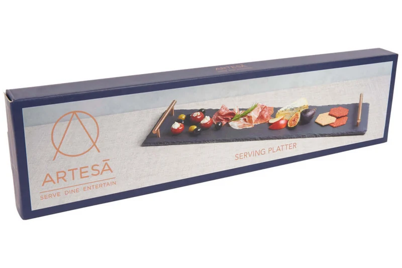 Plateau apéritif Artesà 60x15cm en ardoise et poignées cuivre