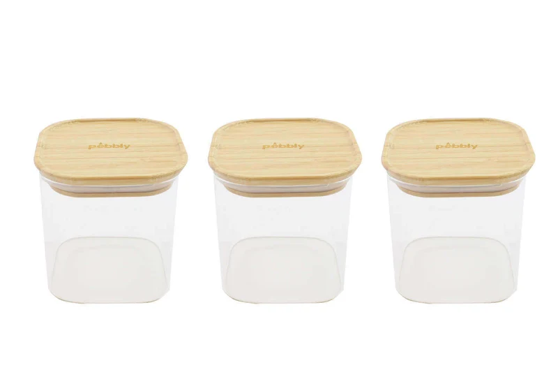 Set de 3 boîtes carrées en verre Pebbly avec couvercle en bambou - 800ml