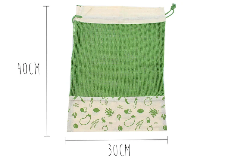 Set de 3 sacs zéro déchet Pebbly en coton biologique pour légumes, pain, vrac