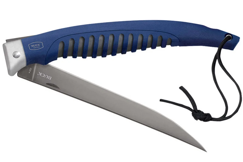 Couteau Pliant Buck SILVER CREEK n°220 bleu manche caoutchouc et fibres de verre 18,5cm