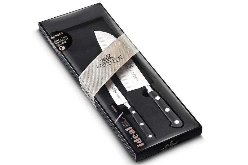 Coffret 2 couteaux français SABATIER Idéal Inox 100% forgé Santoku+Office