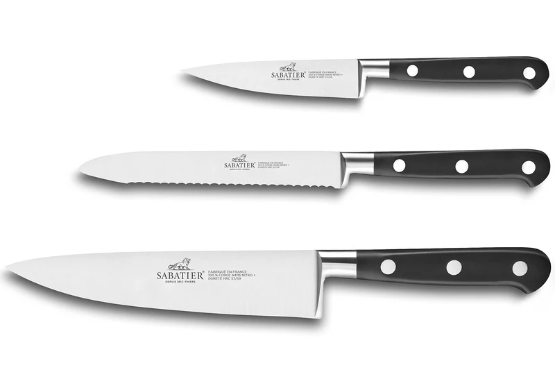 Coffret 3 couteaux français SABATIER Idéal Inox 100% forgé Chef+Universel+Office