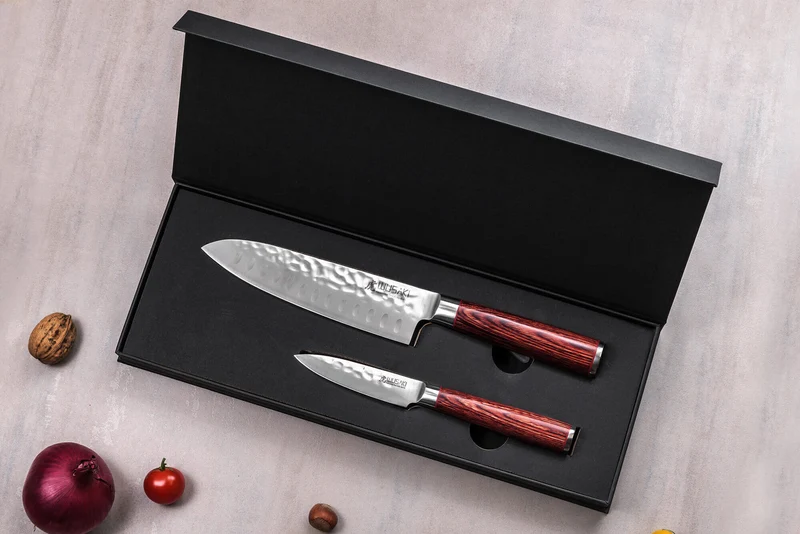 Coffret 2 couteaux Wusaki Pakka X50 pakkawood Santoku + Office