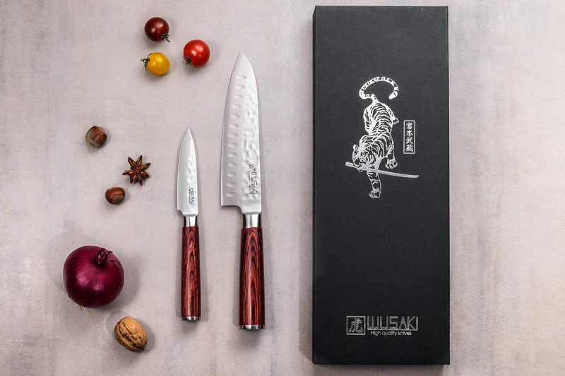 Coffret 2 couteaux Wusaki Pakka X50 pakkawood Santoku + Office