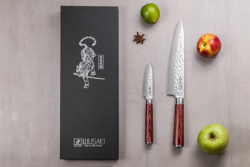 Coffret 2 couteaux Wusaki Pakka X50 pakkawood Chef + Office