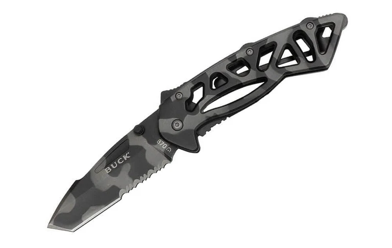 Couteau pliant BUCK BONES n°870CMX semi-dentelé camouflage 11,5cm