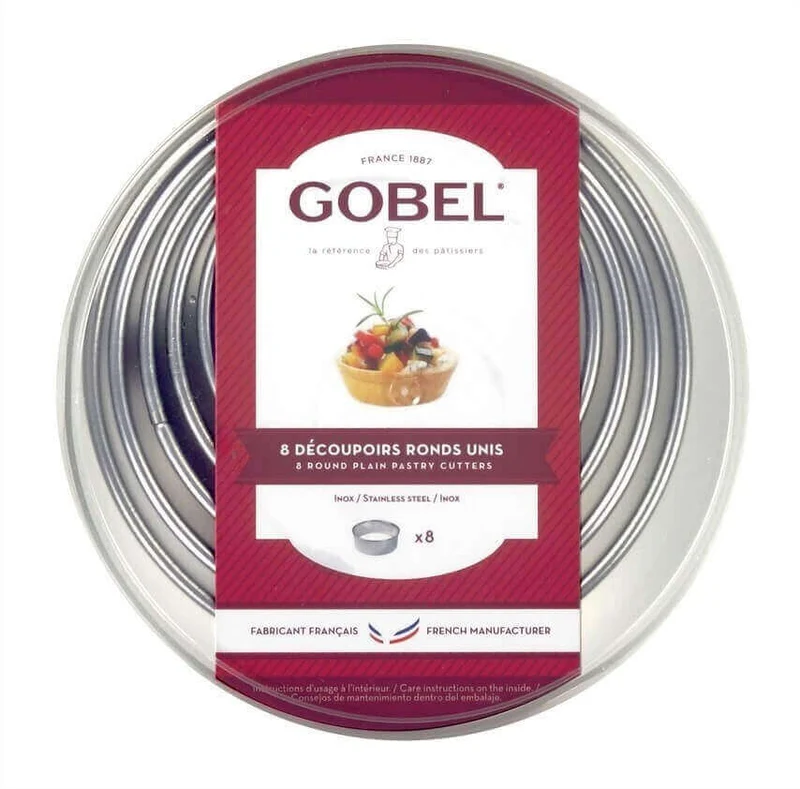 Boite de 8 découpoirs professionnels Gobel ronds unis tout inox