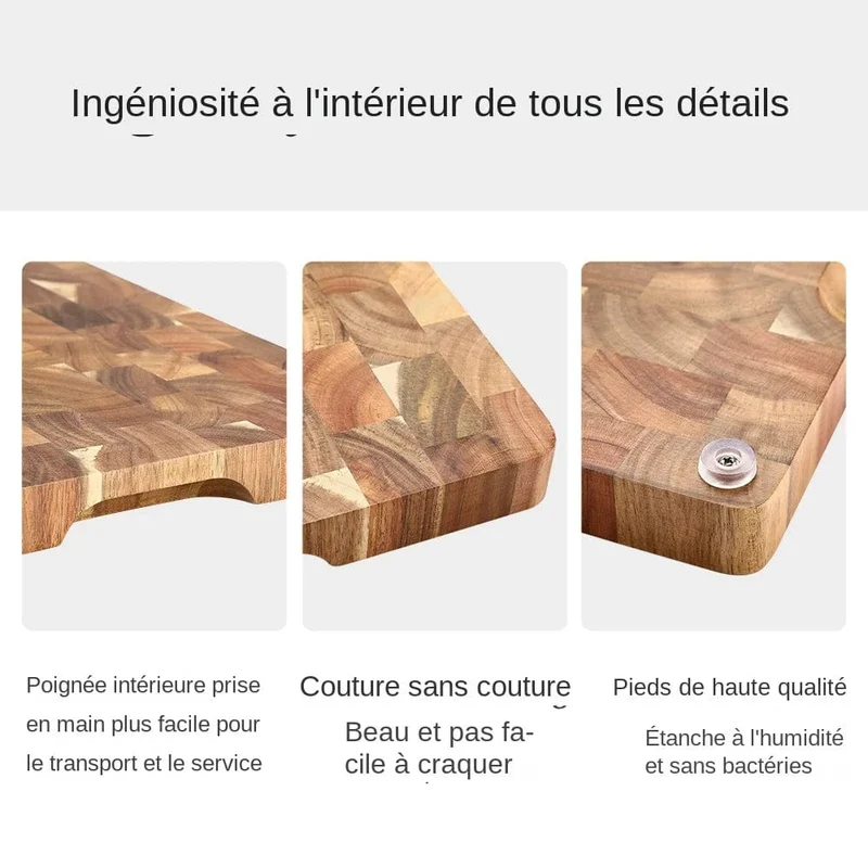 Planche à Découper en Bois d'Acacia 40 × 28,5 cm – Jonction Seamless, End Grain, Pieds Antidérapants