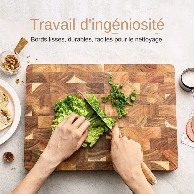 Planche à Découper en Bois d'Acacia 40 × 28,5 cm – Jonction Seamless, End Grain, Pieds Antidérapants