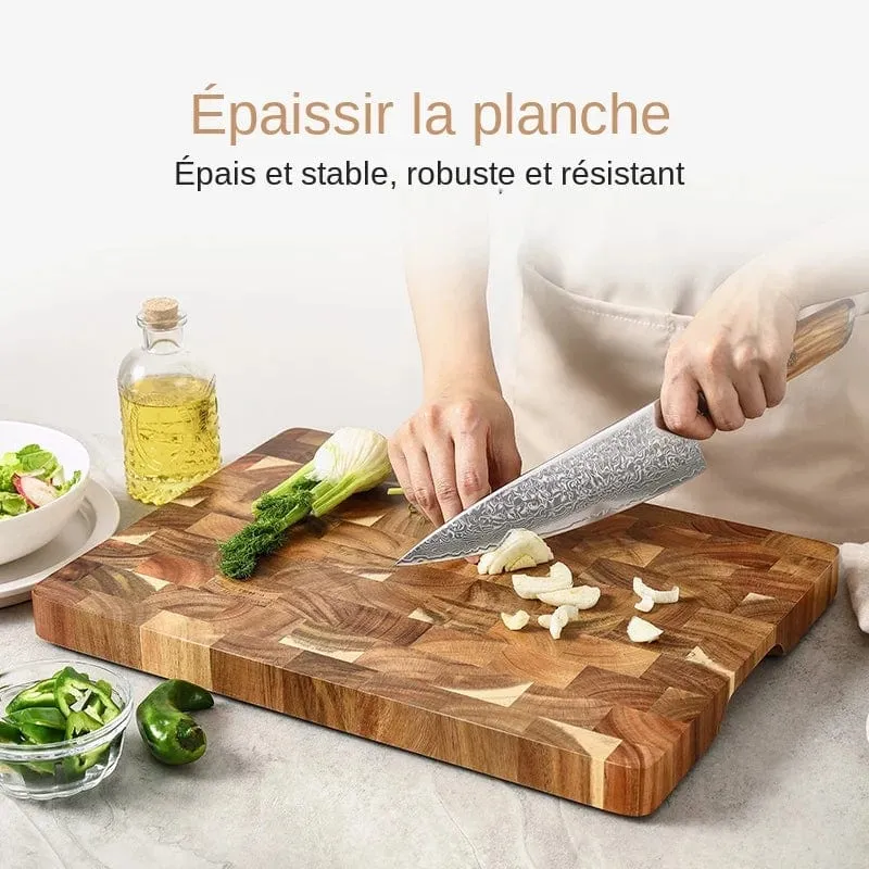 Planche à Découper en Bois d'Acacia 40 × 28,5 cm – Jonction Seamless, End Grain, Pieds Antidérapants