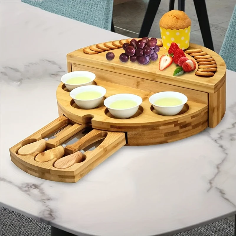 Plateau à fromage et charcuterie en bambou avec tiroir intégré