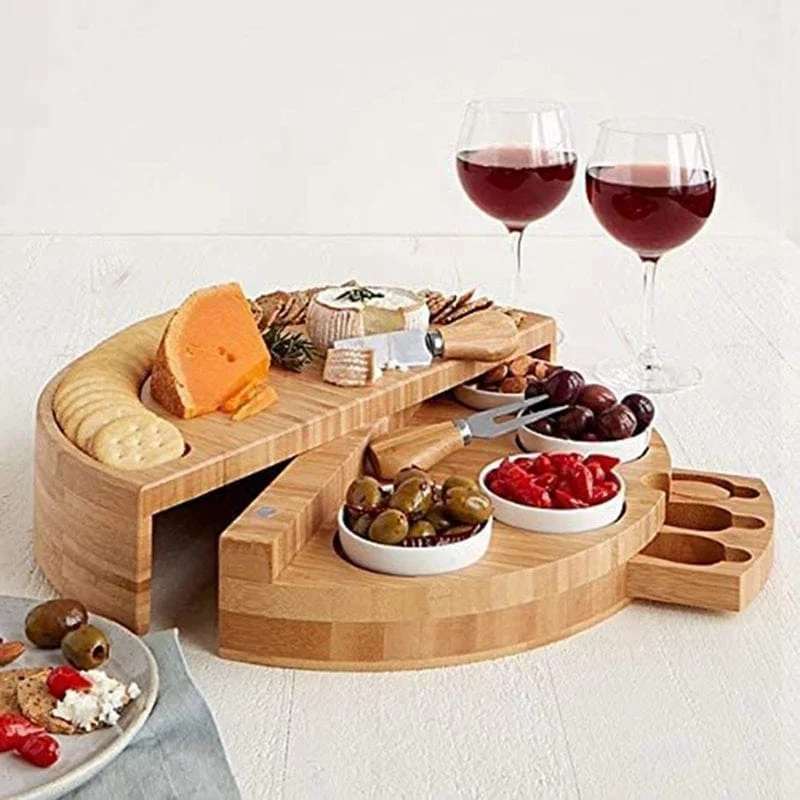 Plateau à fromage et charcuterie en bambou avec tiroir intégré