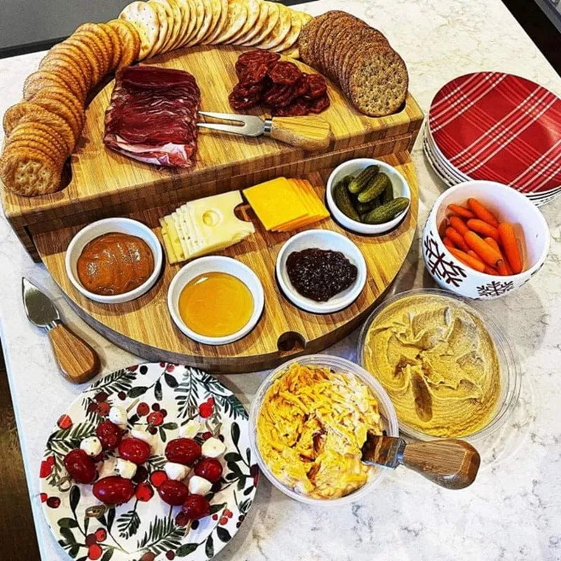 Plateau à fromage et charcuterie en bambou avec tiroir intégré