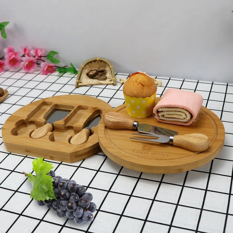Plateau à fromage et charcuterie en bambou avec tiroir intégré