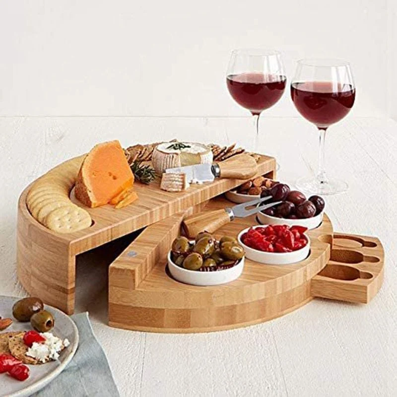 Plateau à fromage et charcuterie en bambou avec tiroir intégré