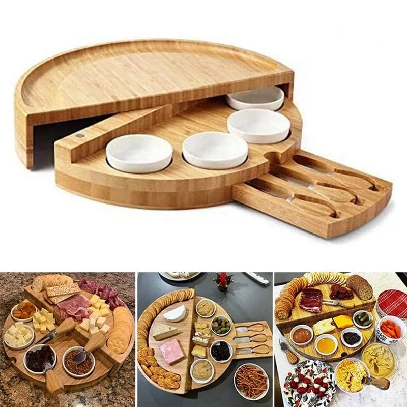 Plateau à fromage et charcuterie en bambou avec tiroir intégré