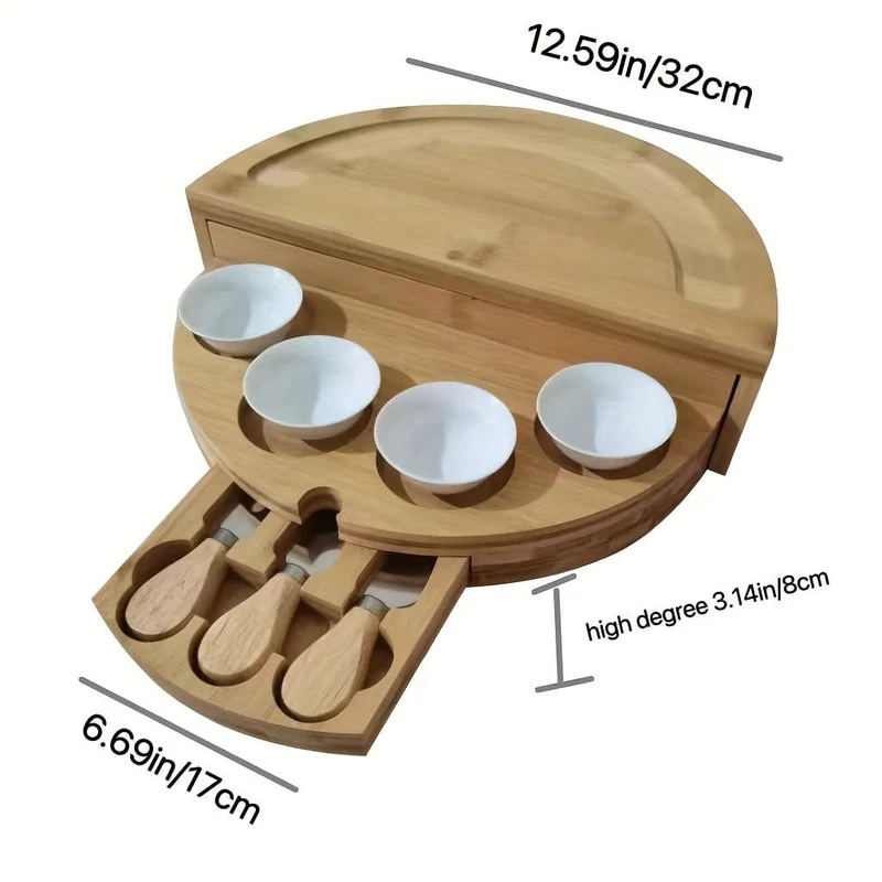 Plateau à fromage et charcuterie en bambou avec tiroir intégré