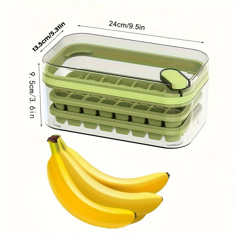 Lot de 2 bacs à glaçons - 64 compartiments - avec couvercle & bac de rangement