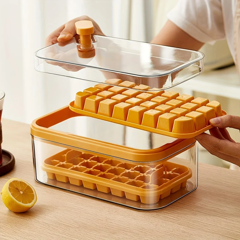 Lot de 2 bacs à glaçons - 64 compartiments - avec couvercle & bac de rangement