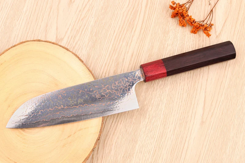 Couteau santoku 16,5cm japonais artisanal Takeshi Saji VG10 Rainbow