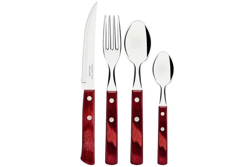 Ménagère 24 couverts de table Tramontina en inox et bois rouge