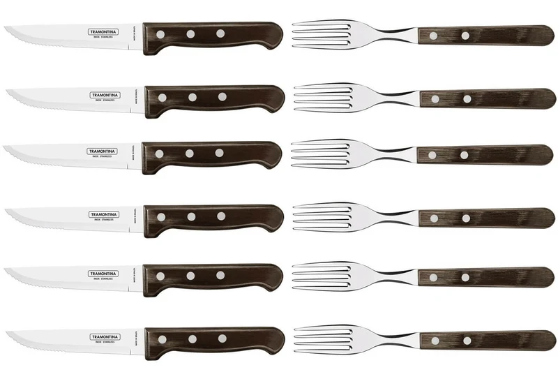 Coffret de 6 couteaux à steak lame crantée + 6 fourchettes Tramontina Jumbo