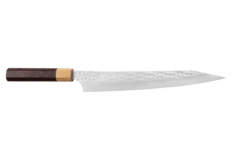 Couteau sujihiki kiritsuke japonais artisanal martelé Yu Kurosaki senko 24cm acier SG2