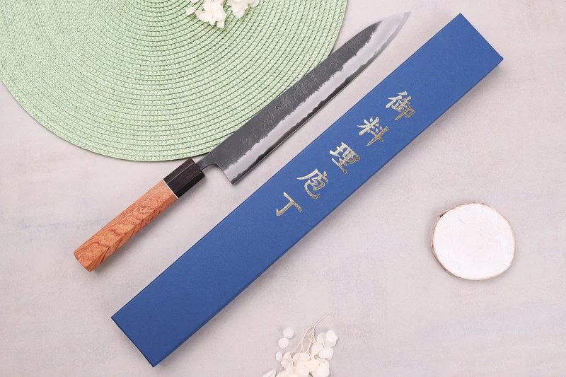 Couteau sujihiki 24cm japonais artisanal Masashi Yamamoto BS1 Black Nashiji