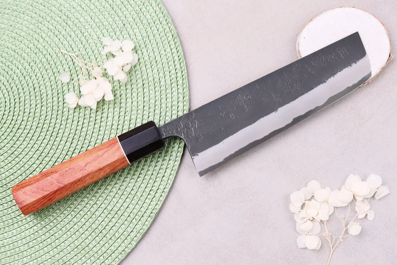 Couteau nakiri 16,5cm japonais artisanal Masashi Yamamoto BS1 Black Nashiji