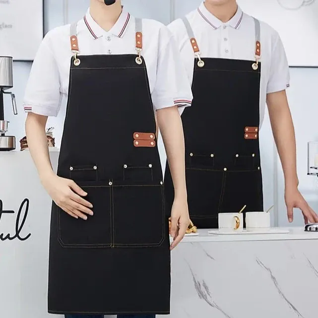 Tablier de cuisine toile imperméable avec poche et bretelles ajustables pour Barbecue