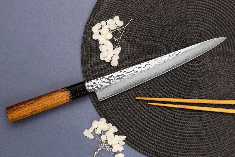 Couteau sujihiki 24cm japonais Sakai Takayuki Kashi Urushi VG10 damas